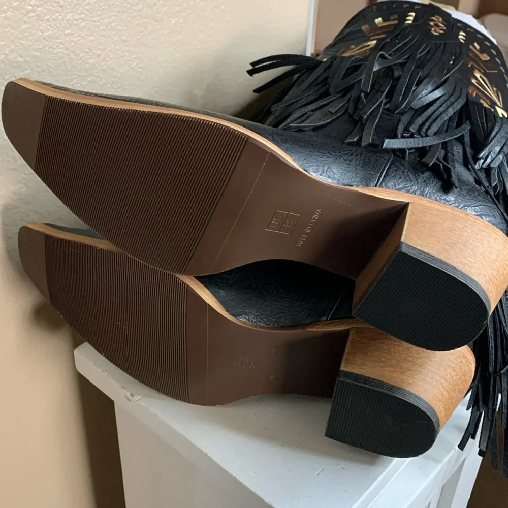 Western fringe embroidered black cowgirl boots NEW in box - Picture 7 of 7